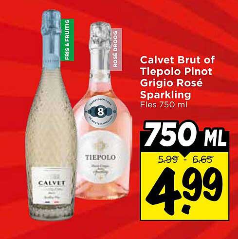 Calvet Brut of Tiepolo Pinot Grigio Rosé Sparkling Fles 750 ml