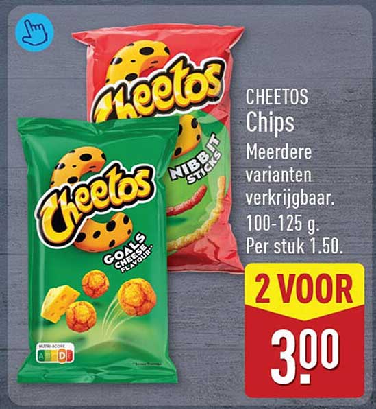 CHEETOS Chips Meerdere varianten verkrijgbaar. 100-125 g. Per stuk 1.50. 2 VOOR 3.00