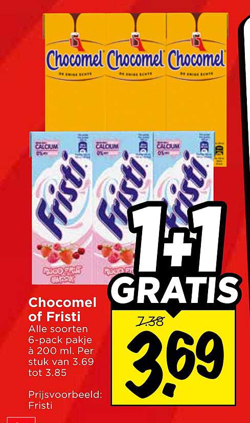 Chocomel of Fristi Alle soorten 6-pack pakje à 200 ml. Per stuk van 3.69 tot 3.85 1+1 GRATIS