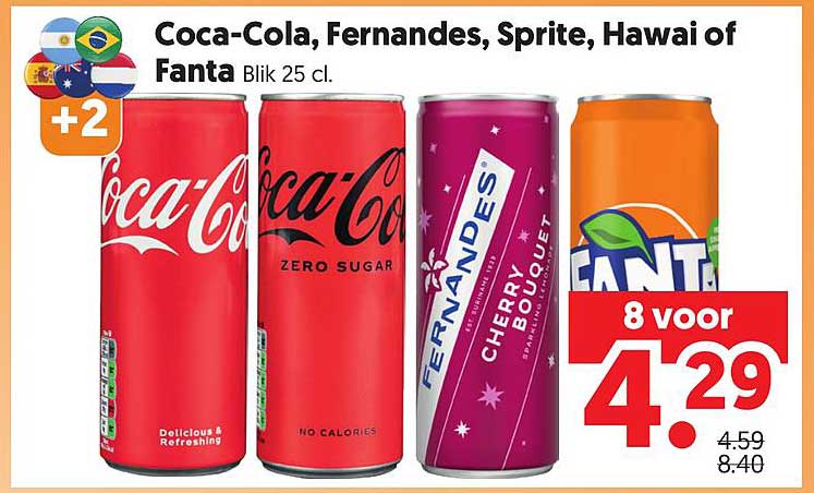 Coca-Cola, Fernandes, Sprite, Hawaii of Fanta Blik 25 cl. +2