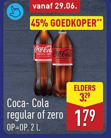 Coca-Cola regular of zero OP=OP. 2 L. 45% GOEDKOPER**