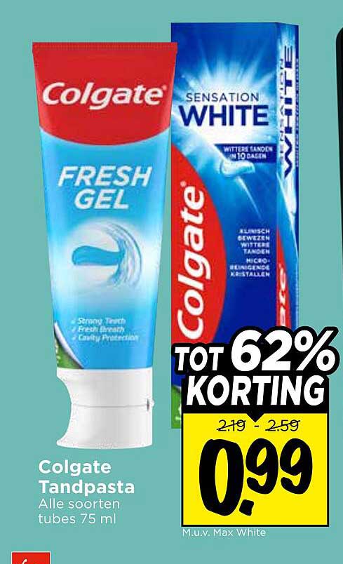 Colgate Tandpasta Alle soorten tubes 75 ml TOT 62% KORTING