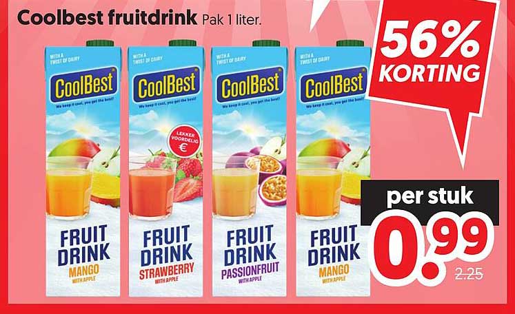 Coolbest fruitdrink Pak 1 liter. 56% KORTING