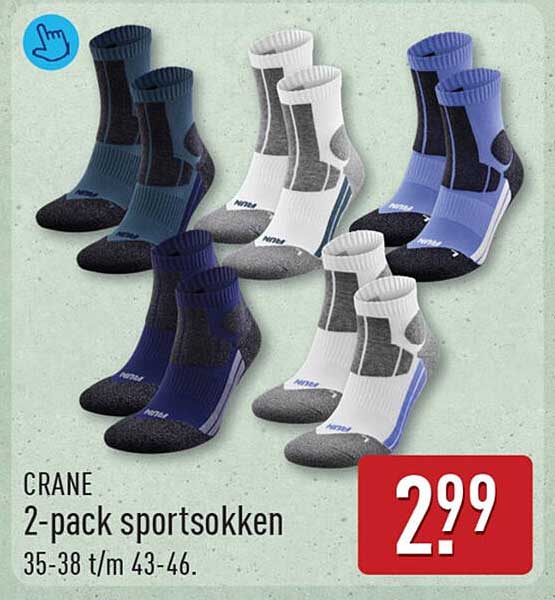 CRANE 2-pack sportsokken 35-38 t/m 43-46.