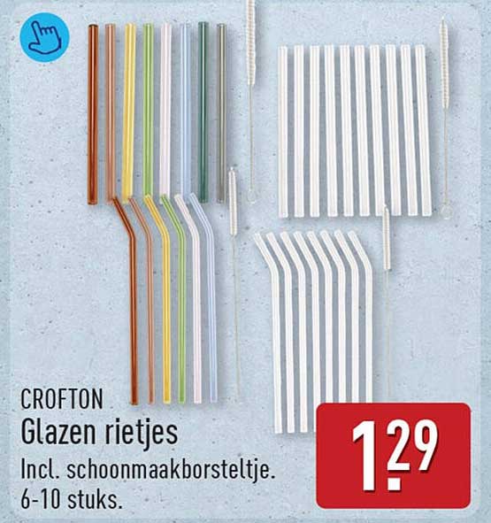 CROFTON Glazen rietjes Incl. schoonmaakborsteltje. 6-10 stuks.