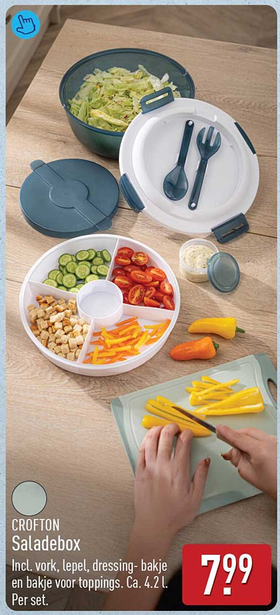 CROFTON Saladebox Incl. vork, lepel, dressing-bakje en bakje voor toppings. Ca. 4,2 l. Per set.