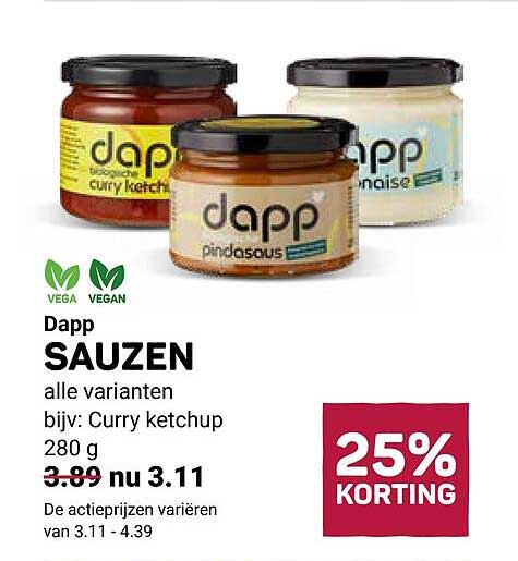 Dapp SAUZEN alle varianten bijv.: Curry ketchup 280 g 25% KORTING