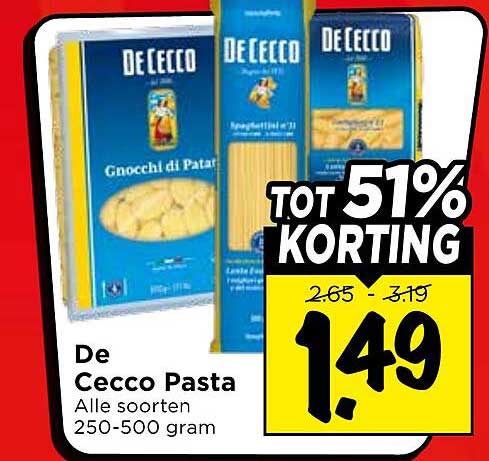 De Cecco Pasta Alle soorten 250-500 gram TOT 51% KORTING