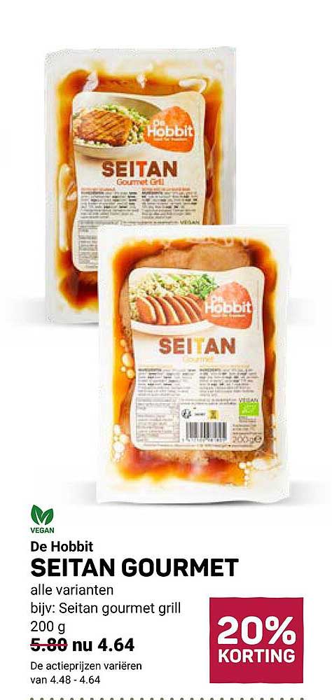 De Hobbit SEITAN GOURMET alle varianten bijv: Seitan gourmet grill 200 g 20% KORTING