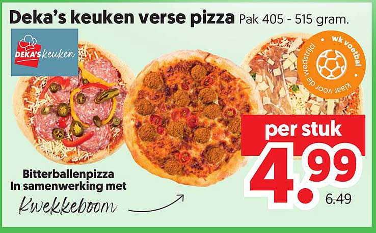 Deka’s keuken verse pizza Pak 405 - 515 gram. Bitterballenpizza In samenwerking met Kwekkeboom