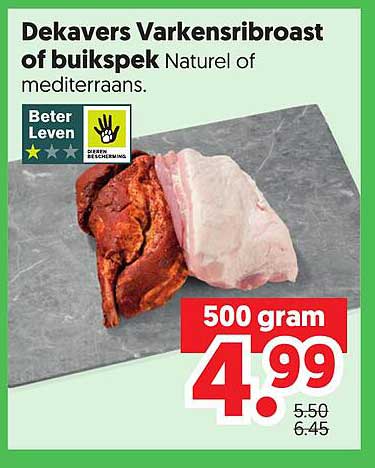 Dekavers Varkensribroast of buikspek Naturel of mediterraans
