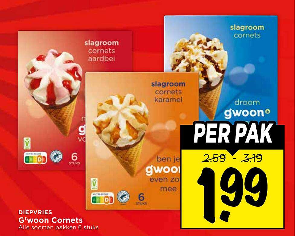 Diepvries G'woon Cornets Alle soorten pakken 6 stuks