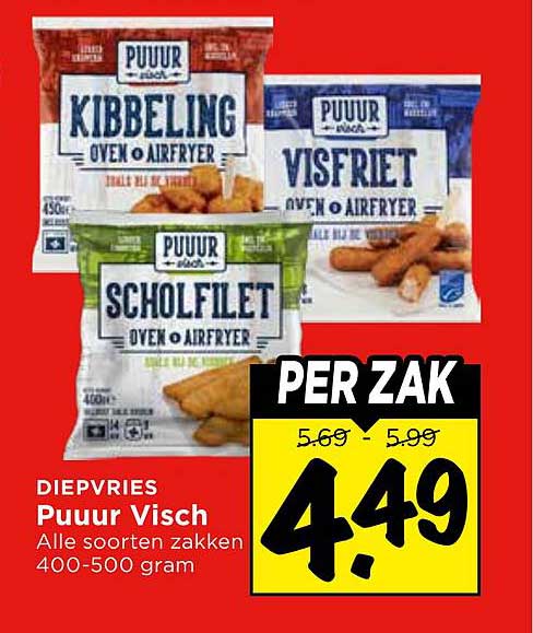 Diepvries Puur Visch Alle soorten zakken 400-500 gram per zak