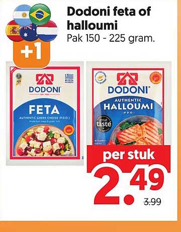 Dodoni feta of halloumi Pak 150 - 225 gram. +1