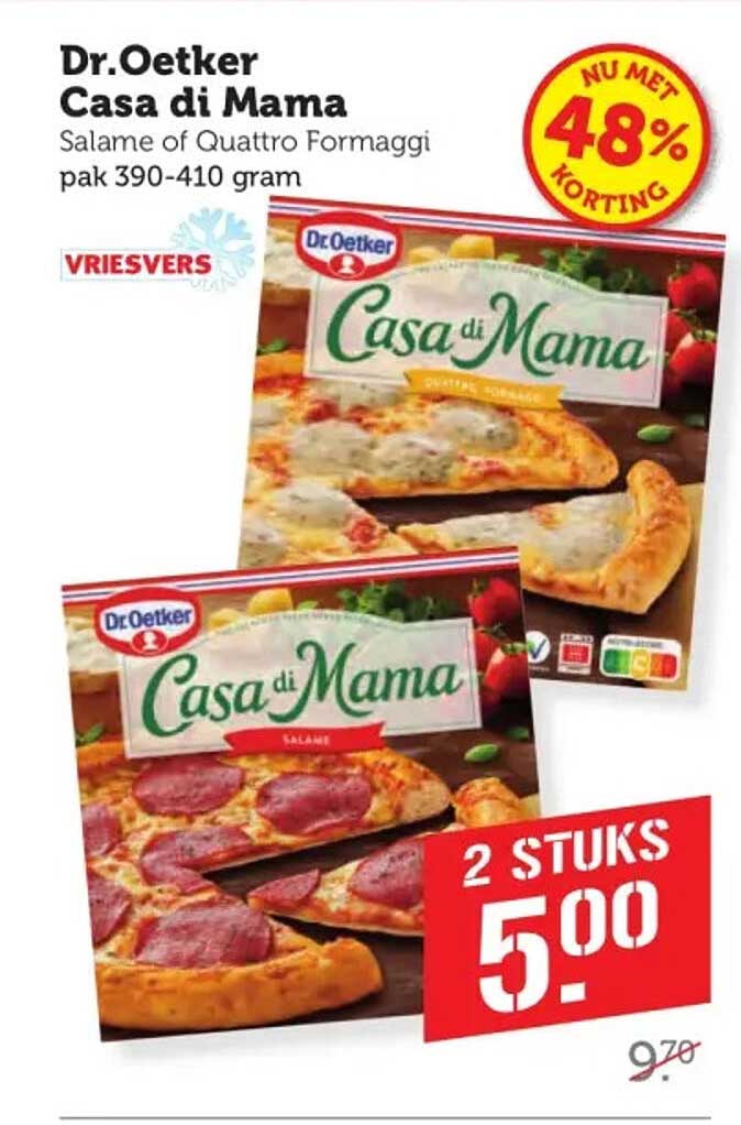Dr. Oetker Casa di Mama Salame of Quattro Formaggi pak 390-410 gram Vriesvers 2 stuks