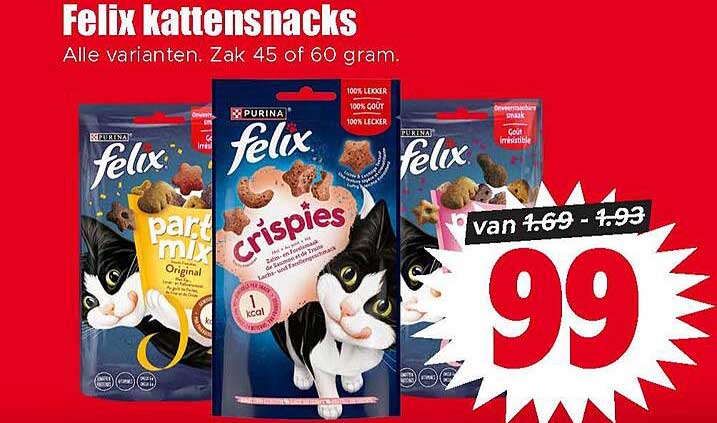 Felix kattensnacks Alle varianten. Zak 45 of 60 gram.