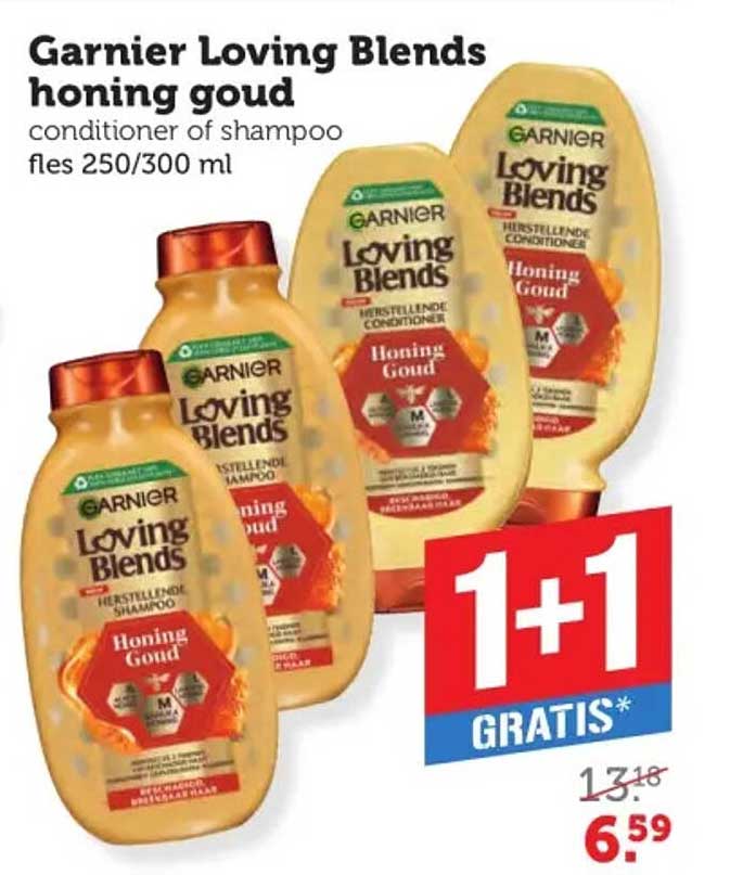 Garnier Loving Blends honing goud conditioner of shampoo fles 250/300 ml 1+1 gratis