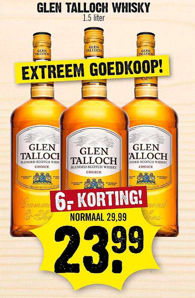 GLEN TALLOCH WHISKY 1.5 liter EXTREEM GOEDKOOP! 6,- KORTING!