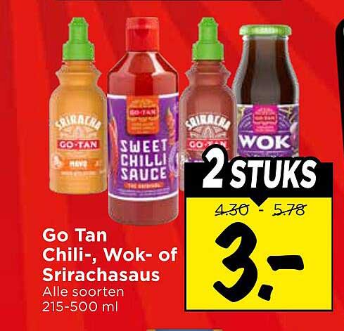 Go Tan Chili-, Wok- of Srirachasaus Alle soorten 215-500 ml 2 stuks