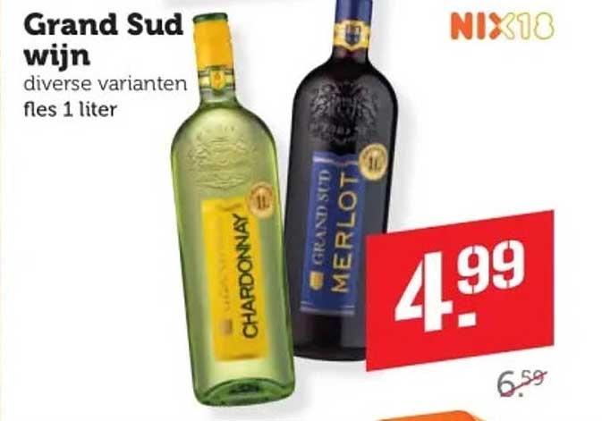 Grand Sud wijn diverse varianten fles 1 liter NIX18