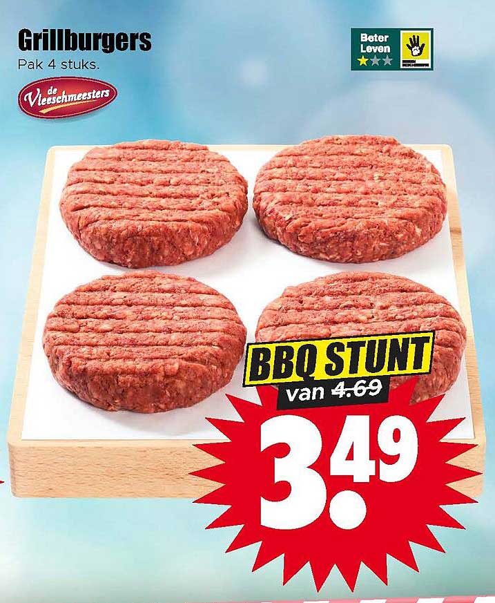 Grillburgers Pak 4 stuks. BBQ STUNT