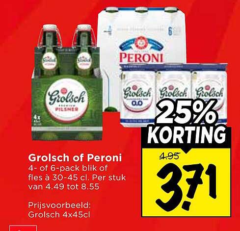 Grolsch of Peroni 25% KORTING