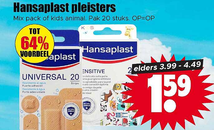 Hansaplast pleisters Mix pack of kids animal. Pak 20 stuks. OP=OP