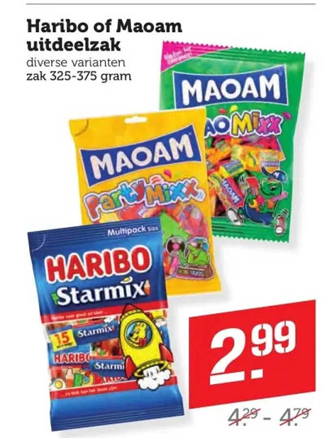Haribo of Maoam uitdeelzak diverse varianten zak 325-375 gram