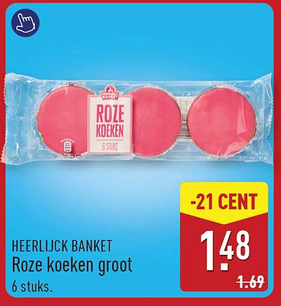 HEERLIJK BANKET Roze koeken groot 6 stuks.