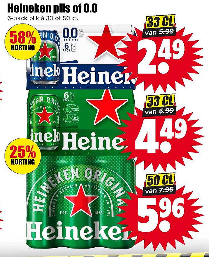 Heineken pils of 0.0 6-pack blik à 33 of 50 cl.