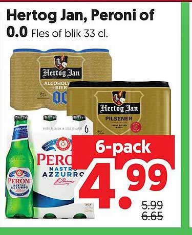 Hertog Jan, Peroni of 0.0 Fles of blik 33 cl. 6-pack