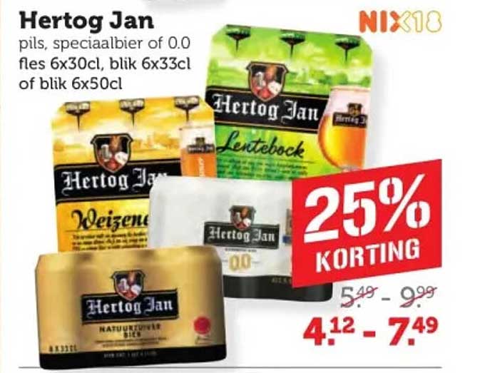 Hertog Jan pils, speciaalbier of 0.0 fles 6x30cl, blik 6x33cl of blik 6x50cl 25% KORTING