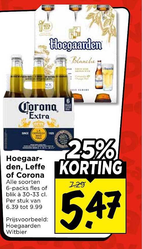 Hoegaarden, Leffe of Corona 25% KORTING