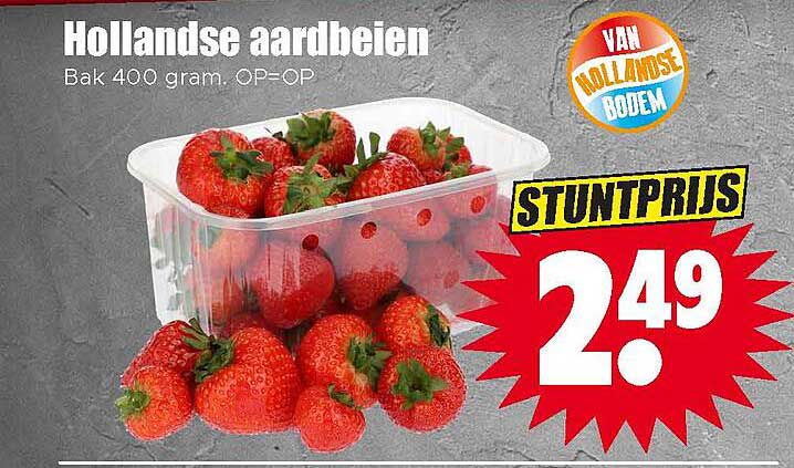 Hollandse aardbeien - Bak 400 gram. OP=OP STUNTPRIJS
