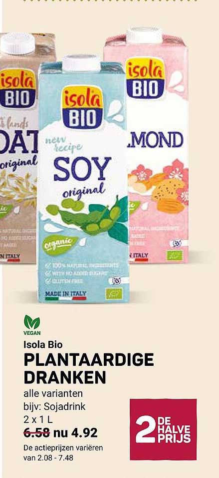 Isola Bio PLANTAARDIGE DRANKEN alle varianten bijv: Sojadrink 2 x 1 L 2DE HALVE PRIJS
