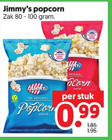 Jimmy's popcorn Zak 80 - 100 gram. per stuk
