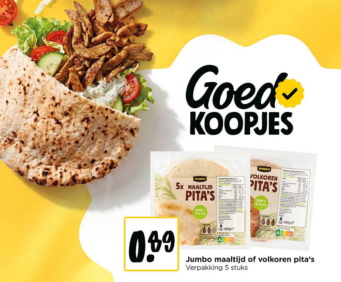 Jumbo maaltijd of volkoren pita’s