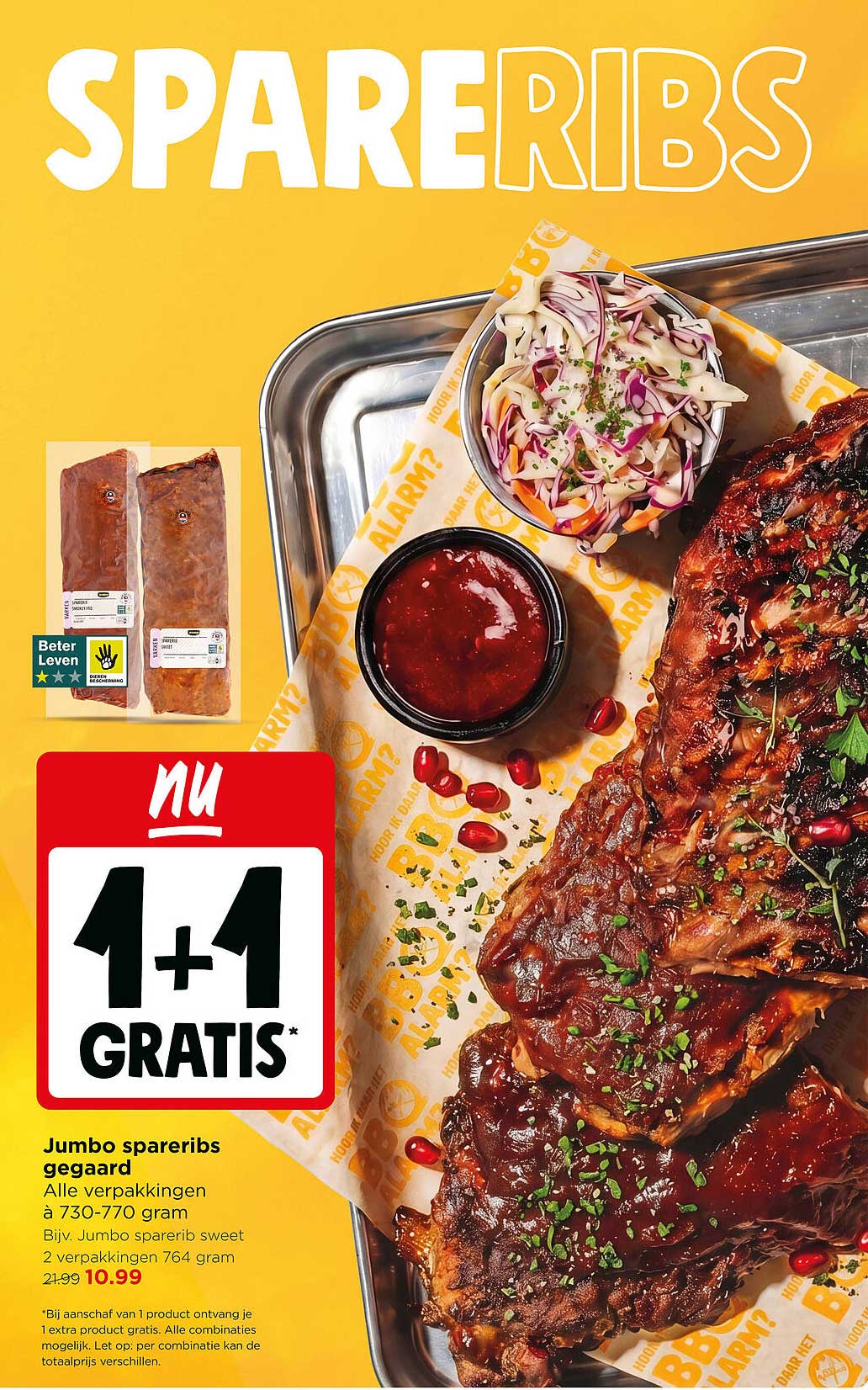 Jumbo spareribs gegaard 1+1 gratis
