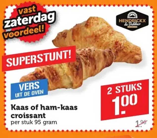 Kaas of ham-kaas croissant 2 stuks 1.00