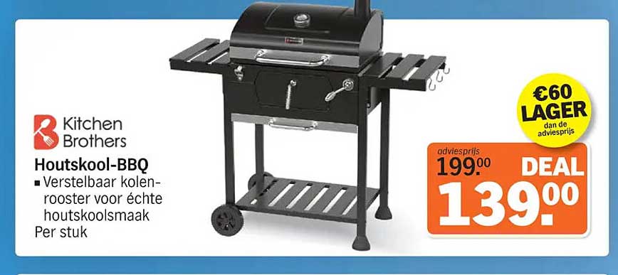 Kitchen Brothers Houtskool-BBQ - Verstelbaar kolenrooster voor échte houtskoolsmaak