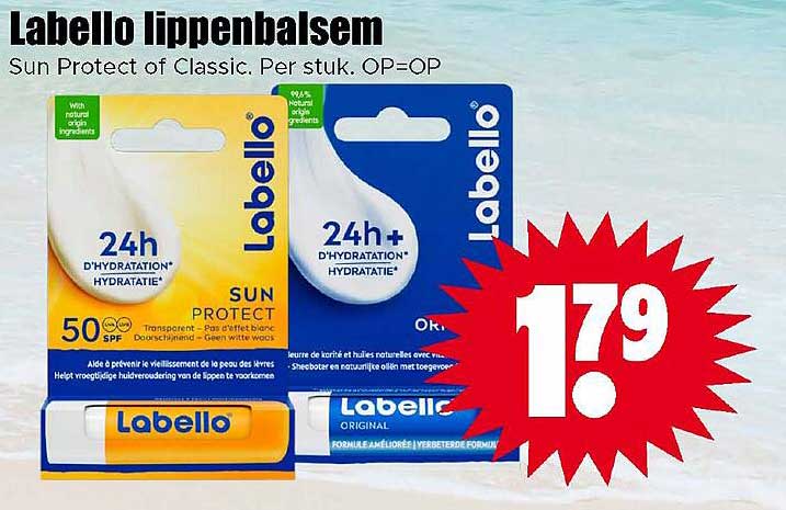 Labello lippenbalsem Sun Protect of Classic. Per stuk. OP=OP