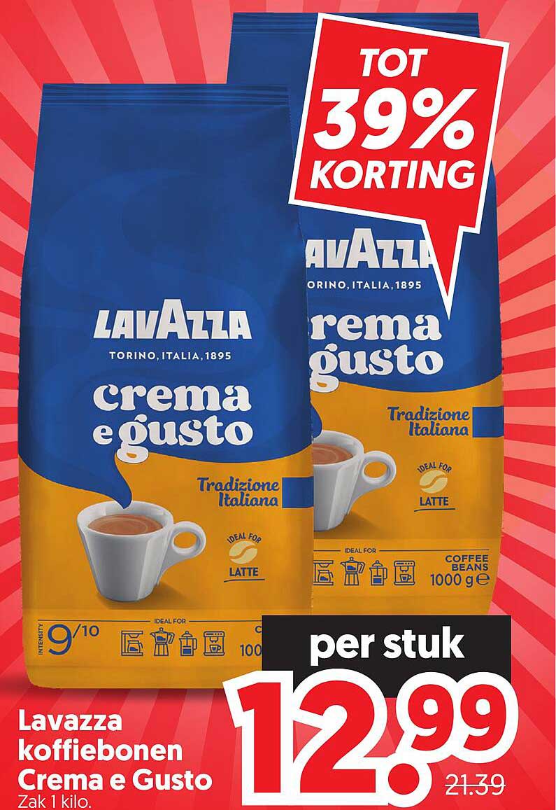 Lavazza koffiebonen Crema e Gusto Zak 1 kilo.