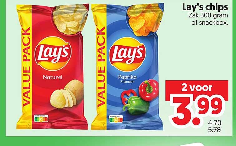 Lay’s chips Zak 300 gram of snackbox. 2 voor