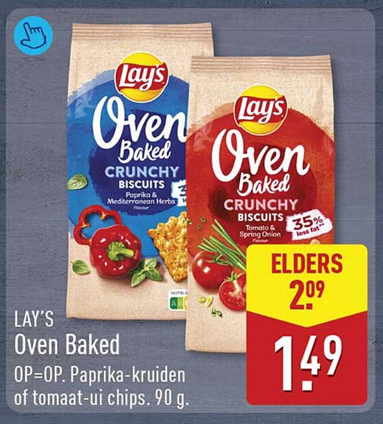 LAY'S Oven Baked OP=OP. Paprika-kruiden of tomaat-ui chips. 90 g.