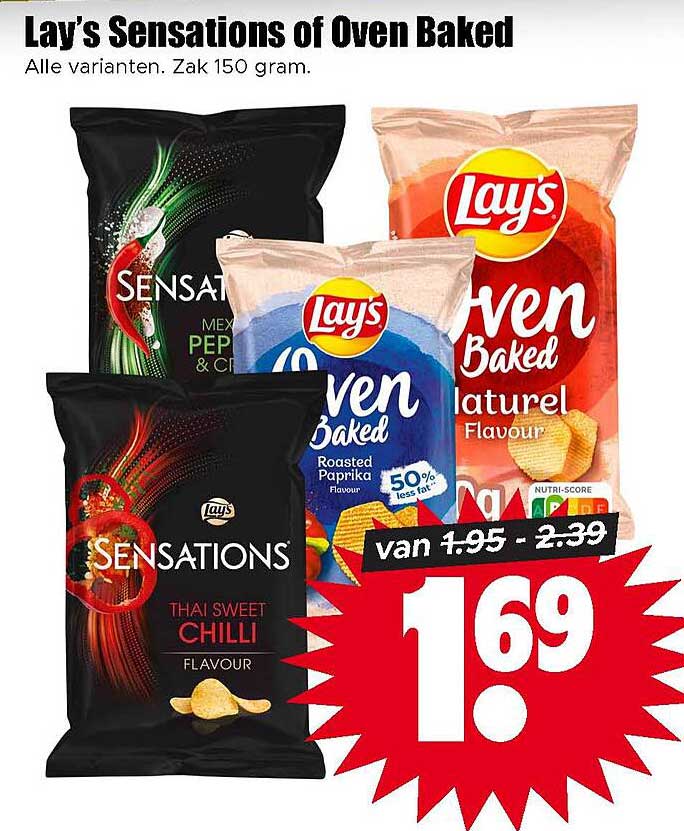 Lay's Sensations of Oven Baked Alle varianten. Zak 150 gram.