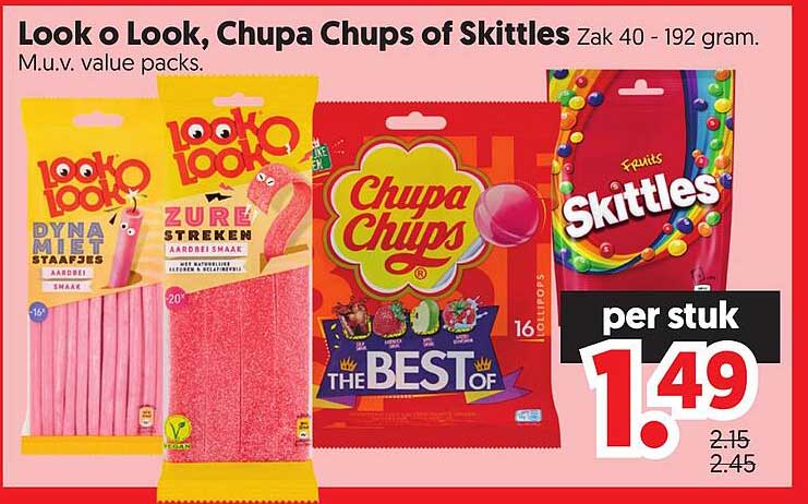 Look o Look, Chupa Chups of Skittles Zak 40 - 192 gram. M.u.v. value packs. per stuk