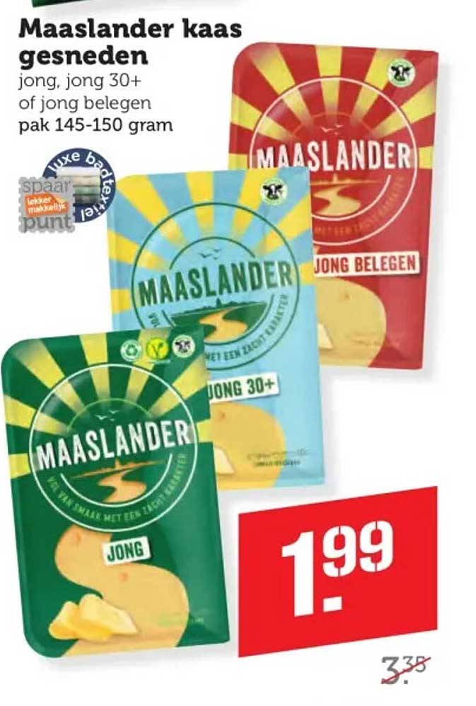 Maaslander kaas gesneden jong, jong 30+ of jong belegen pak 145-150 gram