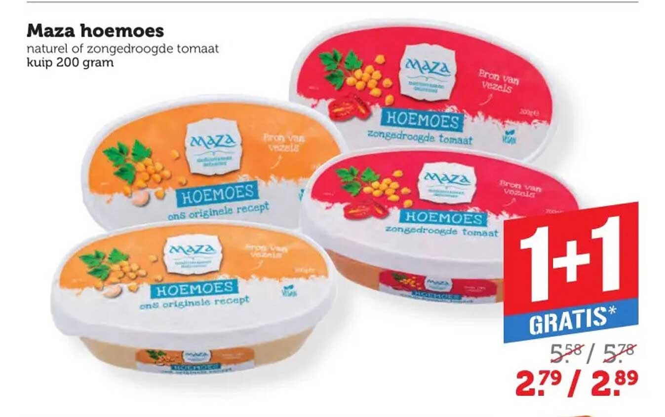 Maza hoemoes naturel of zongedroogde tomaat kuip 200 gram 1+1 gratis