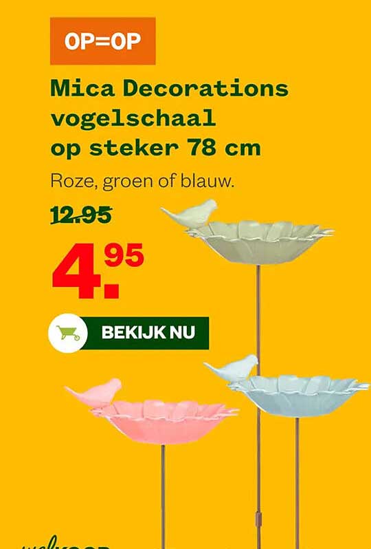 Mica Decorations vogelsschaal op steker 78 cm OP=OP