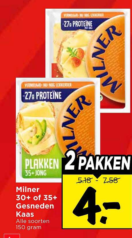 Milner 30+ of 35+ Gesneden Kaas Alle soorten 150 gram 2 pakken